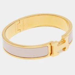 Hermes Clic H Nude Pink Enamel Gold Plated Narrow Bracelet PM For Women -Deals Hermes Store luxury women hermes used accessories p669296 004