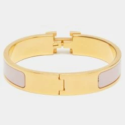 Hermes Clic H Nude Pink Enamel Gold Plated Narrow Bracelet PM For Women -Deals Hermes Store luxury women hermes used accessories p669296 005