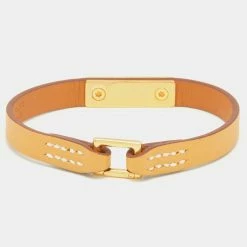 Hermes Hermès Rivale Mini Yellow Leather Gold Plated Bracelet S For Women 9 Hermes Hermès Rivale Mini Yellow Leather Gold Plated Bracelet S For Women -Deals Hermes Store luxury women hermes used accessories p669311 001