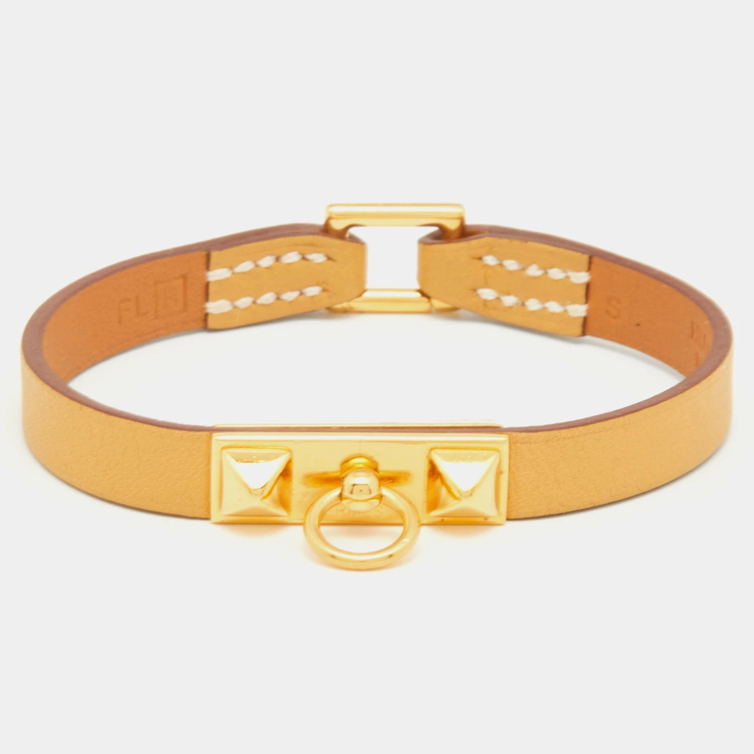 Hermes Hermès Rivale Mini Yellow Leather Gold Plated Bracelet S For Women 3 Hermes Hermès Rivale Mini Yellow Leather Gold Plated Bracelet S For Women