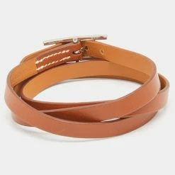 Hermes Hapi 3 Brown Leather Palladium Plated Wrap Bracelet S For Women -Deals Hermes Store luxury women hermes used accessories p669338 001