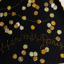 Hermes Hermès Black Dancing Pearls Silk Plisse Scarf For Women -Deals Hermes Store luxury women hermes used accessories p669405 004