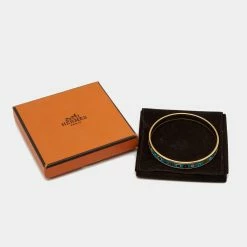 Hermes Multi Color Enamel Gold Tone Metal Bangle Bracelet For Women -Deals Hermes Store luxury women hermes used accessories p669613 005