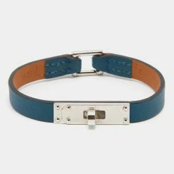 Hermes Hermès Teal Blue Palladium Plated Micro Kelly Bracelet Size S For Women