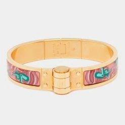 Hermes Hermès Pink Brides De Gala Enamel Narrow Hinged Bracelet For Women