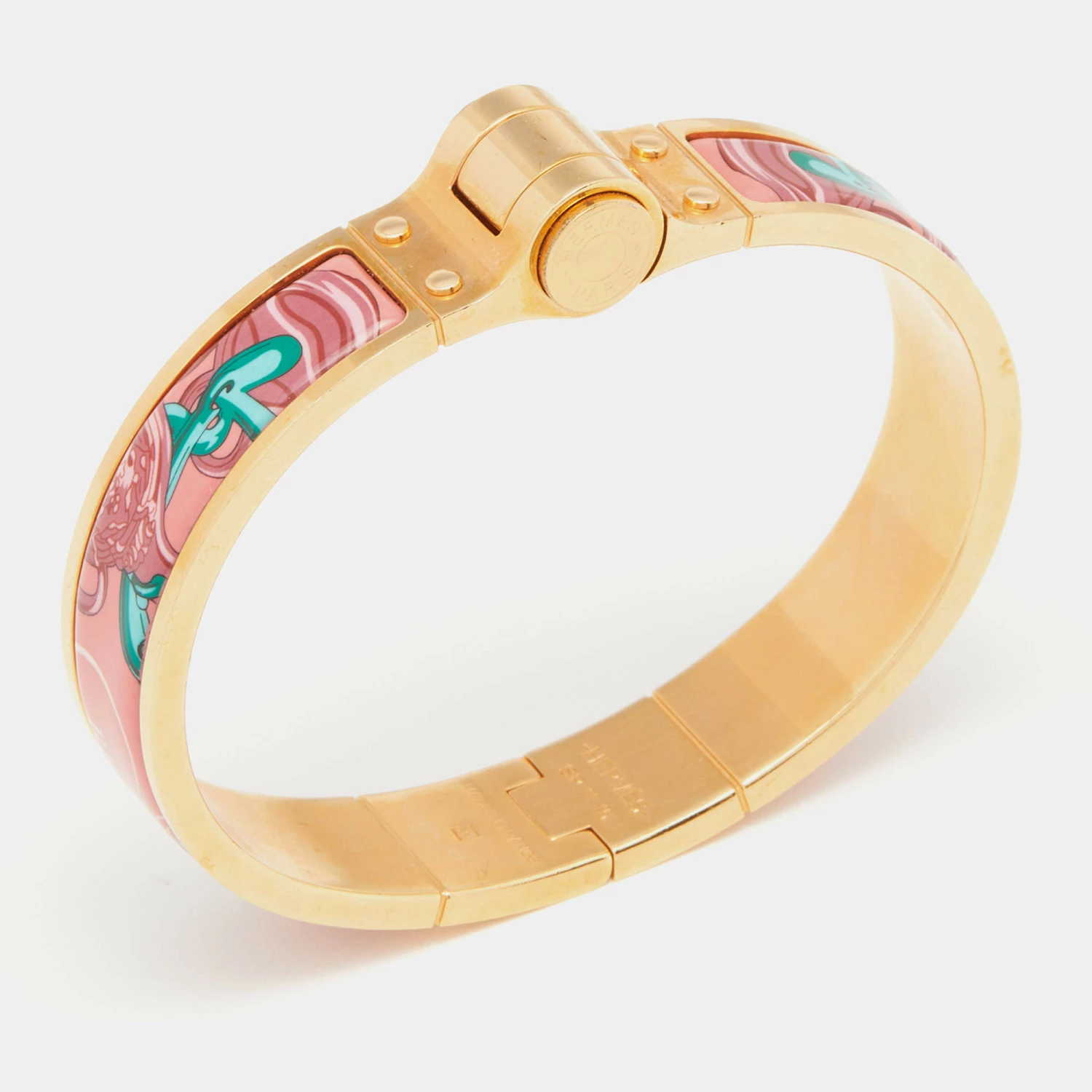 Hermes Hermès Pink Brides De Gala Enamel Narrow Hinged Bracelet For Women 4 Hermes Hermès Pink Brides De Gala Enamel Narrow Hinged Bracelet For Women - Image 2