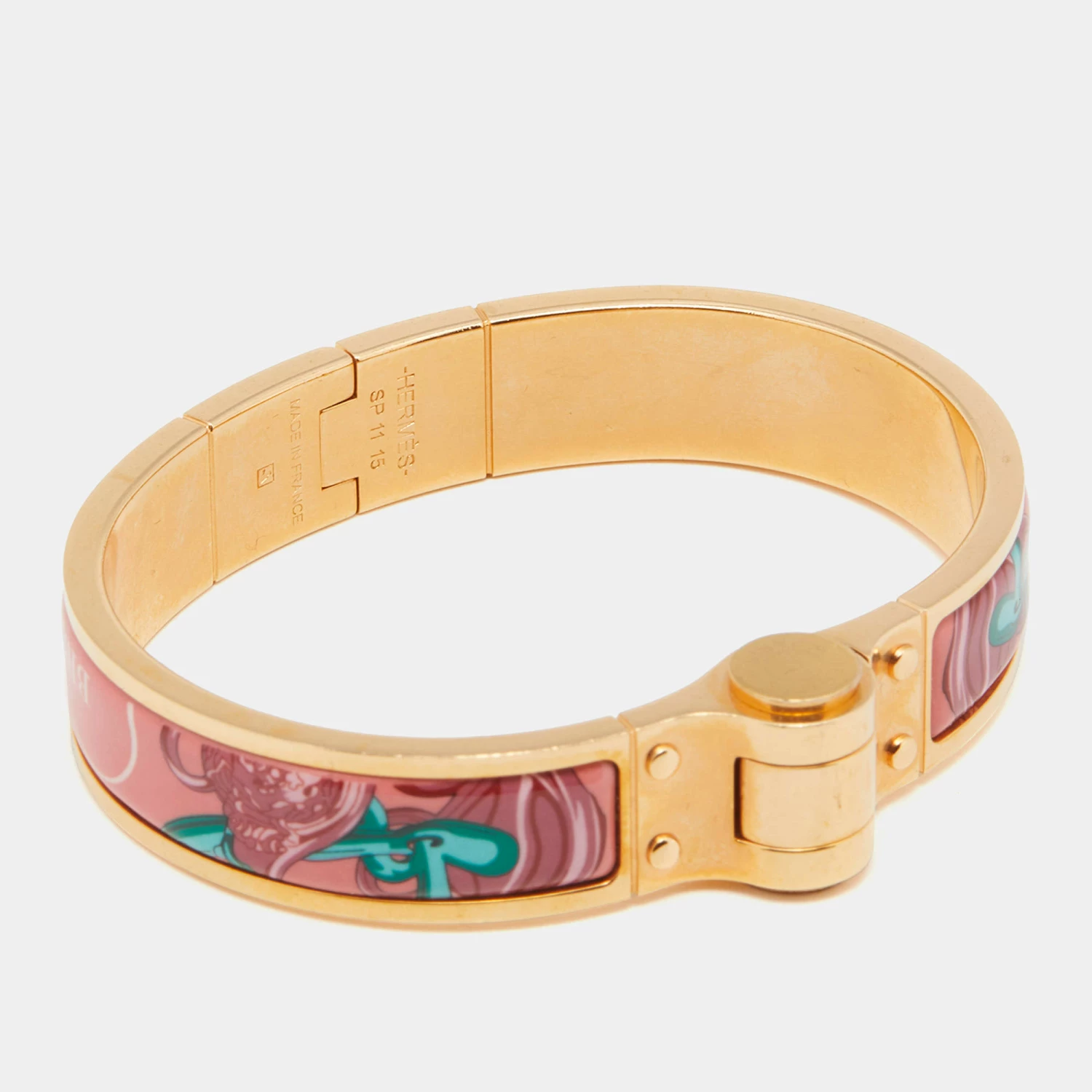 Hermes Hermès Pink Brides De Gala Enamel Narrow Hinged Bracelet For Women 8 Hermes Hermès Pink Brides De Gala Enamel Narrow Hinged Bracelet For Women - Image 6