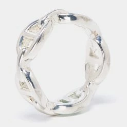 Hermes Hermès Sterling Silver Chaine D'ancre Enchainee Ring Size 54 For Women