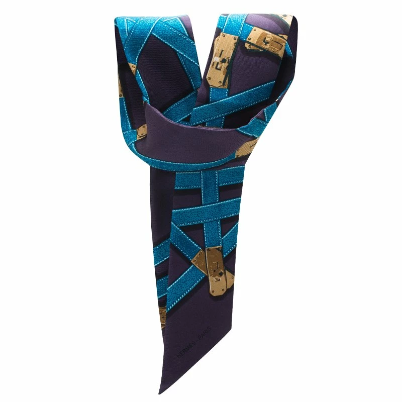 Hermes Purple And Blue Kelly Silk Neck Scarf For Women 5 Hermes Purple And Blue Kelly Silk Neck Scarf For Women - Image 3