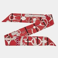 Hermes Hermès Red Panoplie Equestre Silk Twilly For Women -Deals Hermes Store luxury women hermes used accessories p678378 002
