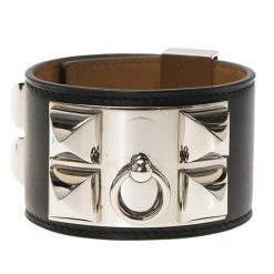 Hermes Hermès Collier De Chien Black Calfskin Leather Palladium Plated Cuff Bracelet For Women 11 Hermes Hermès Collier De Chien Black Calfskin Leather Palladium Plated Cuff Bracelet For Women -Deals Hermes Store luxury women hermes used accessories p67864 003