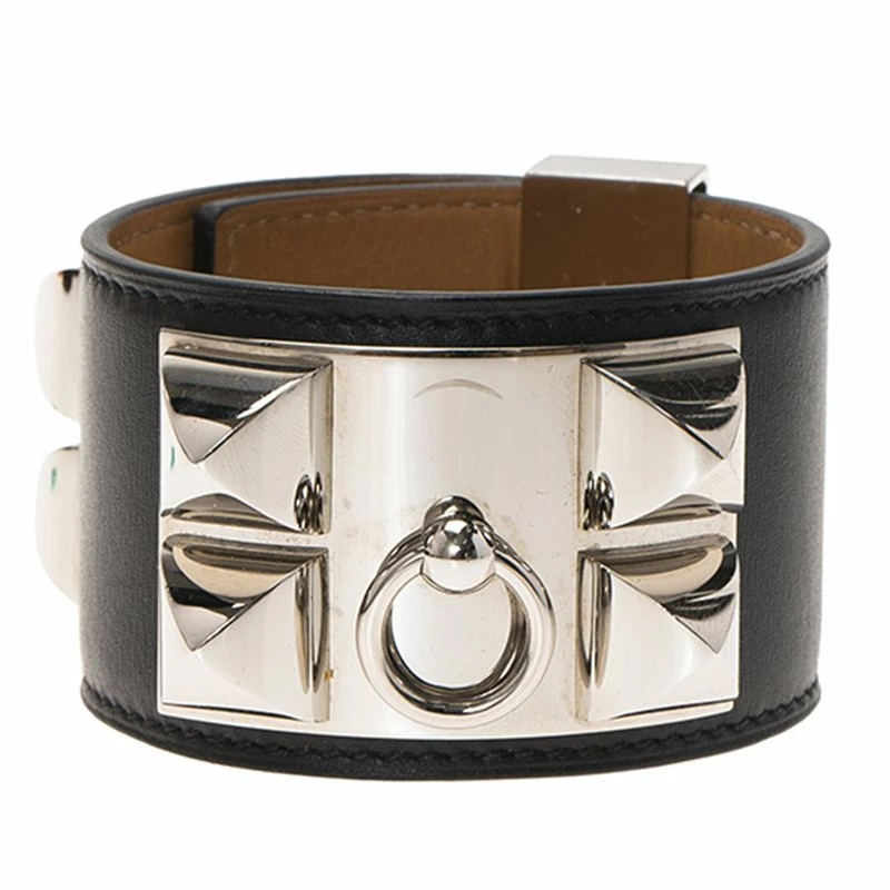 Hermes Hermès Collier De Chien Black Calfskin Leather Palladium Plated Cuff Bracelet For Women 5 Hermes Hermès Collier De Chien Black Calfskin Leather Palladium Plated Cuff Bracelet For Women - Image 3