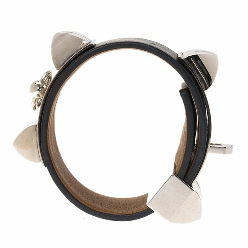 Hermes Hermès Collier De Chien Black Calfskin Leather Palladium Plated Cuff Bracelet For Women 6 Hermes Hermès Collier De Chien Black Calfskin Leather Palladium Plated Cuff Bracelet For Women - Image 4