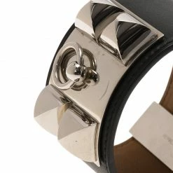 Hermes Hermès Collier De Chien Black Calfskin Leather Palladium Plated Cuff Bracelet For Women 13 Hermes Hermès Collier De Chien Black Calfskin Leather Palladium Plated Cuff Bracelet For Women -Deals Hermes Store luxury women hermes used accessories p67864 005