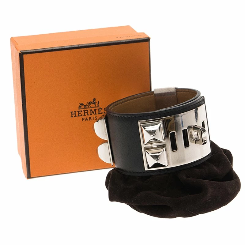 Hermes Hermès Collier De Chien Black Calfskin Leather Palladium Plated Cuff Bracelet For Women 9 Hermes Hermès Collier De Chien Black Calfskin Leather Palladium Plated Cuff Bracelet For Women - Image 7