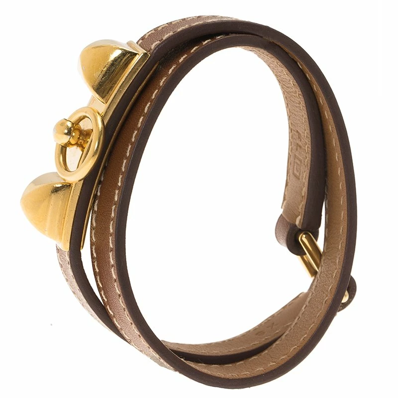 Hermes Rivale Double Tour Brown Leather Gold Tone Bracelet XS For Women 4 Hermes Rivale Double Tour Brown Leather Gold Tone Bracelet XS For Women - Image 2