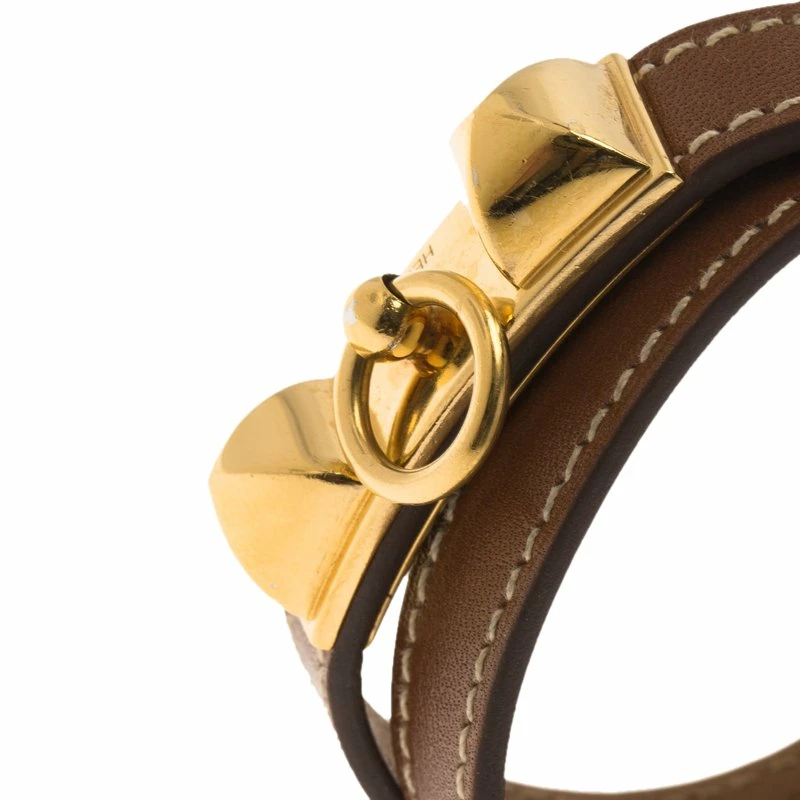 Hermes Rivale Double Tour Brown Leather Gold Tone Bracelet XS For Women 5 Hermes Rivale Double Tour Brown Leather Gold Tone Bracelet XS For Women - Image 3