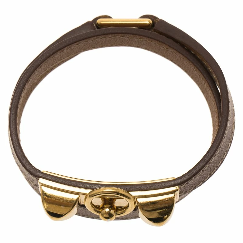 Hermes Rivale Double Tour Brown Leather Gold Tone Bracelet XS For Women 6 Hermes Rivale Double Tour Brown Leather Gold Tone Bracelet XS For Women - Image 4