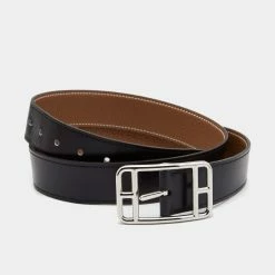 Hermes Black/Gold Box And Togo Leather Cape Cod Reversible Belt 85CM For Men