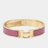 Hermes Hermès Clic H Mauve Enamel Rose Gold Plated Narrow Bracelet For Women -Deals Hermes Store luxury women hermes used accessories p679708 001