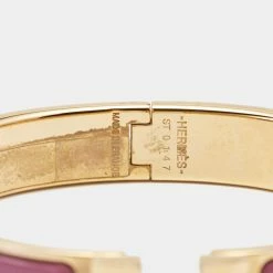 Hermes Hermès Clic H Mauve Enamel Rose Gold Plated Narrow Bracelet For Women -Deals Hermes Store luxury women hermes used accessories p679708 002