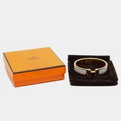 Hermes Hermès Clic H White Enamel Gold Plated Narrow Bracelet For Women -Deals Hermes Store luxury women hermes used accessories p679731 003