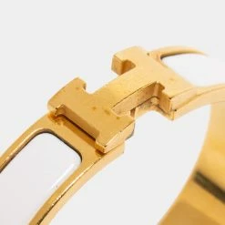 Hermes Hermès Clic H White Enamel Gold Plated Narrow Bracelet For Women -Deals Hermes Store luxury women hermes used accessories p679731 008