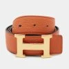 Hermes Orange/Chocolat Togo And Box Leather H Buckle Reversible Belt 75CM For Women -Deals Hermes Store luxury women hermes used accessories p680832 007