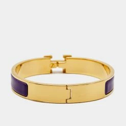 Hermes Hermès Clic H Purple Enamel Gold Plated Narrow Bracelet For Women 11 Hermes Hermès Clic H Purple Enamel Gold Plated Narrow Bracelet For Women -Deals Hermes Store luxury women hermes used accessories p682786 002