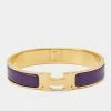 Hermes Hermès Clic H Purple Enamel Gold Plated Narrow Bracelet For Women