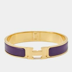 Hermes Hermès Clic H Purple Enamel Gold Plated Narrow Bracelet For Women