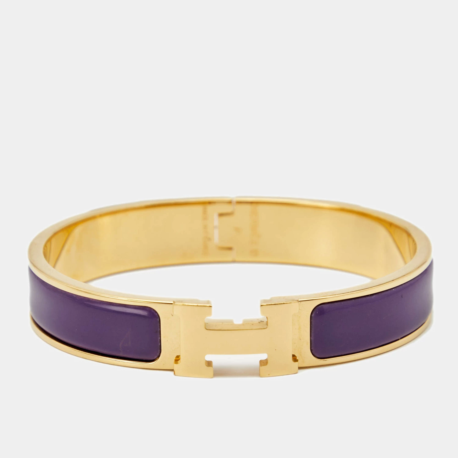 Hermes Hermès Clic H Purple Enamel Gold Plated Narrow Bracelet For Women 3 Hermes Hermès Clic H Purple Enamel Gold Plated Narrow Bracelet For Women