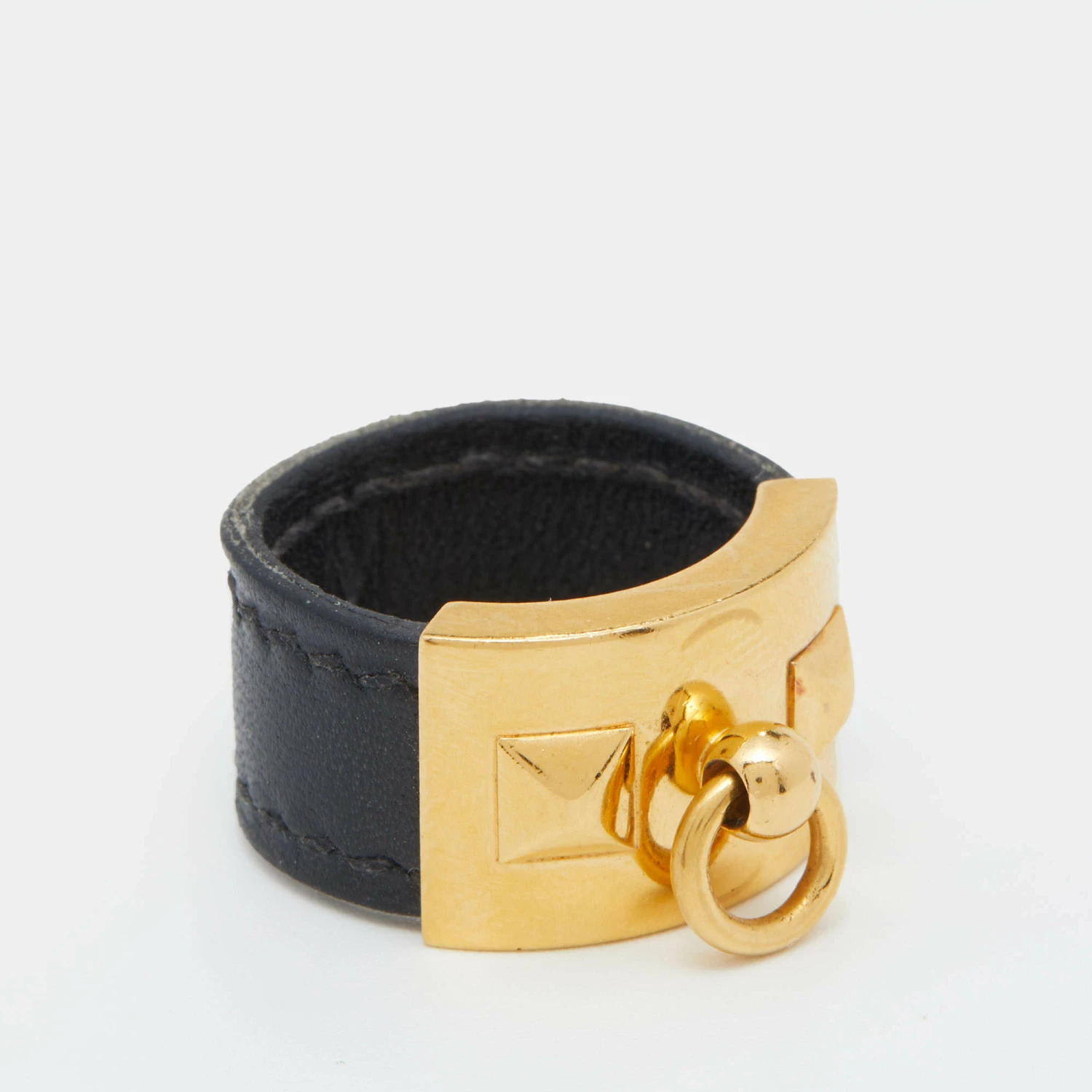 Hermes Hermès Collier De Chien Gold Plated Black Leather Band Ring Size EU 57 For Women 7 Hermes Hermès Collier De Chien Gold Plated Black Leather Band Ring Size EU 57 For Women - Image 5