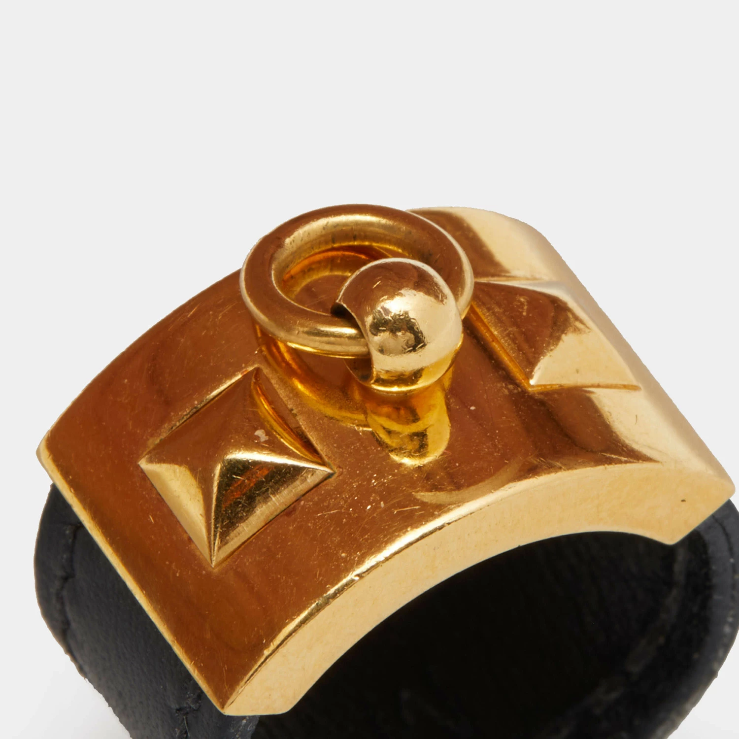 Hermes Hermès Collier De Chien Gold Plated Black Leather Band Ring Size EU 57 For Women 5 Hermes Hermès Collier De Chien Gold Plated Black Leather Band Ring Size EU 57 For Women - Image 3