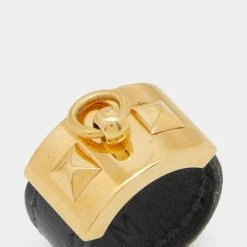 Hermes Hermès Collier De Chien Gold Plated Black Leather Band Ring Size EU 57 For Women 13 Hermes Hermès Collier De Chien Gold Plated Black Leather Band Ring Size EU 57 For Women -Deals Hermes Store luxury women hermes used accessories p683328 006