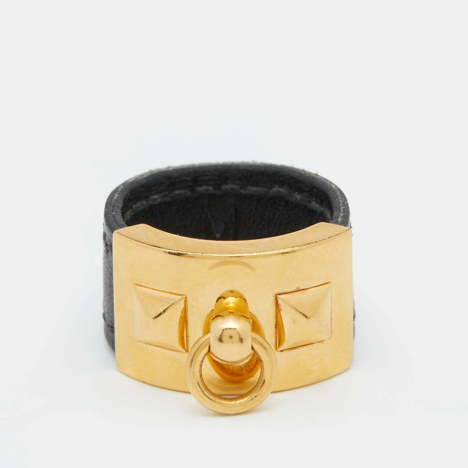 Hermes Hermès Collier De Chien Gold Plated Black Leather Band Ring Size EU 57 For Women 4 Hermes Hermès Collier De Chien Gold Plated Black Leather Band Ring Size EU 57 For Women - Image 2