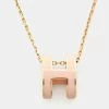 Hermes Hermès Pop H Pink Enamel Gold Tone Pendant Necklace For Women -Deals Hermes Store luxury women hermes used accessories p684516 004