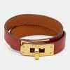Hermes Brown Leather Gold Plated Kelly Double Tour Bracelet For Women -Deals Hermes Store luxury women hermes used accessories p684577 001