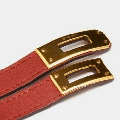 Hermes Brown Leather Gold Plated Kelly Double Tour Bracelet For Women -Deals Hermes Store luxury women hermes used accessories p684577 008