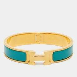 Hermes Clic H Turquoise Enamel Gold Plated Bracelet For Women