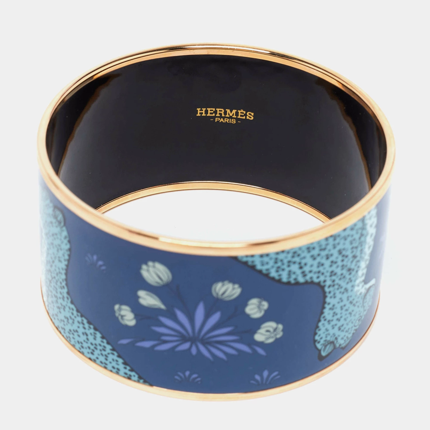 Hermes Hermès Blue Les Leopards Gold Plated Wide Bangle Bracelet For Women 5 Hermes Hermès Blue Les Leopards Gold Plated Wide Bangle Bracelet For Women - Image 3