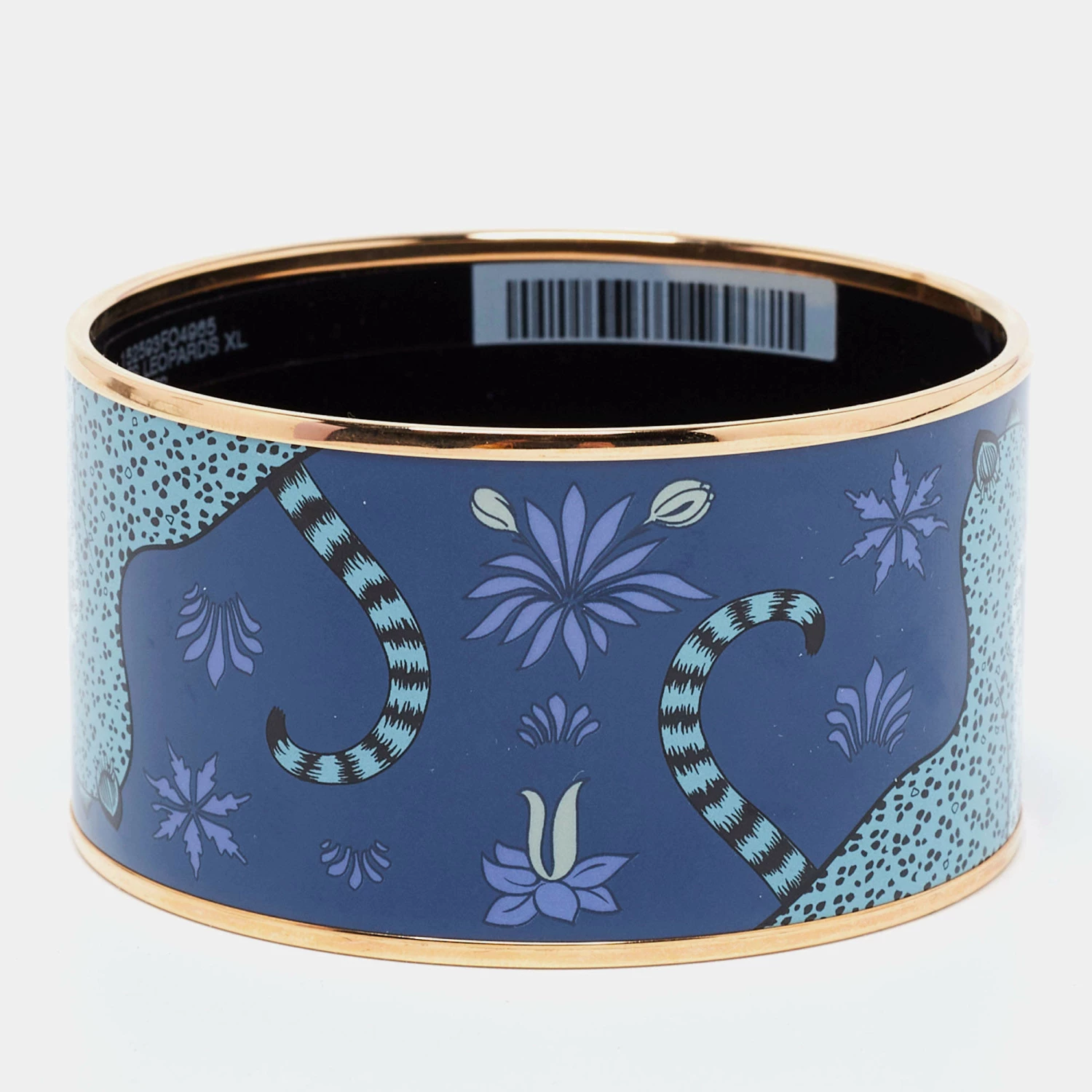Hermes Hermès Blue Les Leopards Gold Plated Wide Bangle Bracelet For Women 6 Hermes Hermès Blue Les Leopards Gold Plated Wide Bangle Bracelet For Women - Image 4