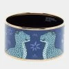 Hermes Hermès Blue Les Leopards Gold Plated Wide Bangle Bracelet For Women