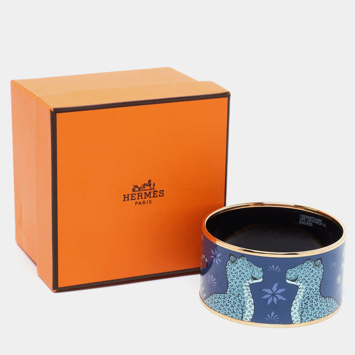Hermes Hermès Blue Les Leopards Gold Plated Wide Bangle Bracelet For Women 7 Hermes Hermès Blue Les Leopards Gold Plated Wide Bangle Bracelet For Women - Image 5