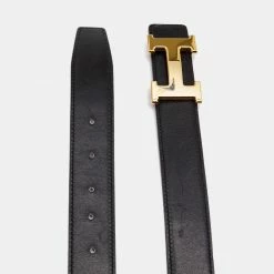 Hermes Black/Gold Togo And Box Leather H Reversible Buckle Belt 85CM For Women -Deals Hermes Store luxury women hermes used accessories p686388 003