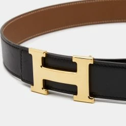 Hermes Black/Gold Togo And Box Leather H Reversible Buckle Belt 85CM For Women -Deals Hermes Store luxury women hermes used accessories p686388 004