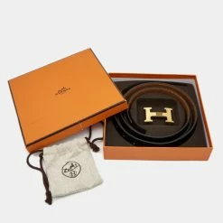 Hermes Black/Gold Togo And Box Leather H Reversible Buckle Belt 85CM For Women -Deals Hermes Store luxury women hermes used accessories p686388 008