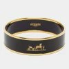 Hermes Caleche Black Enamel Gold Plated Wide Bangle Bracelet For Women -Deals Hermes Store luxury women hermes used accessories p687710 001