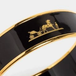 Hermes Caleche Black Enamel Gold Plated Wide Bangle Bracelet For Women -Deals Hermes Store luxury women hermes used accessories p687710 004
