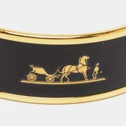 Hermes Caleche Black Enamel Gold Plated Wide Bangle Bracelet For Women -Deals Hermes Store luxury women hermes used accessories p687710 006
